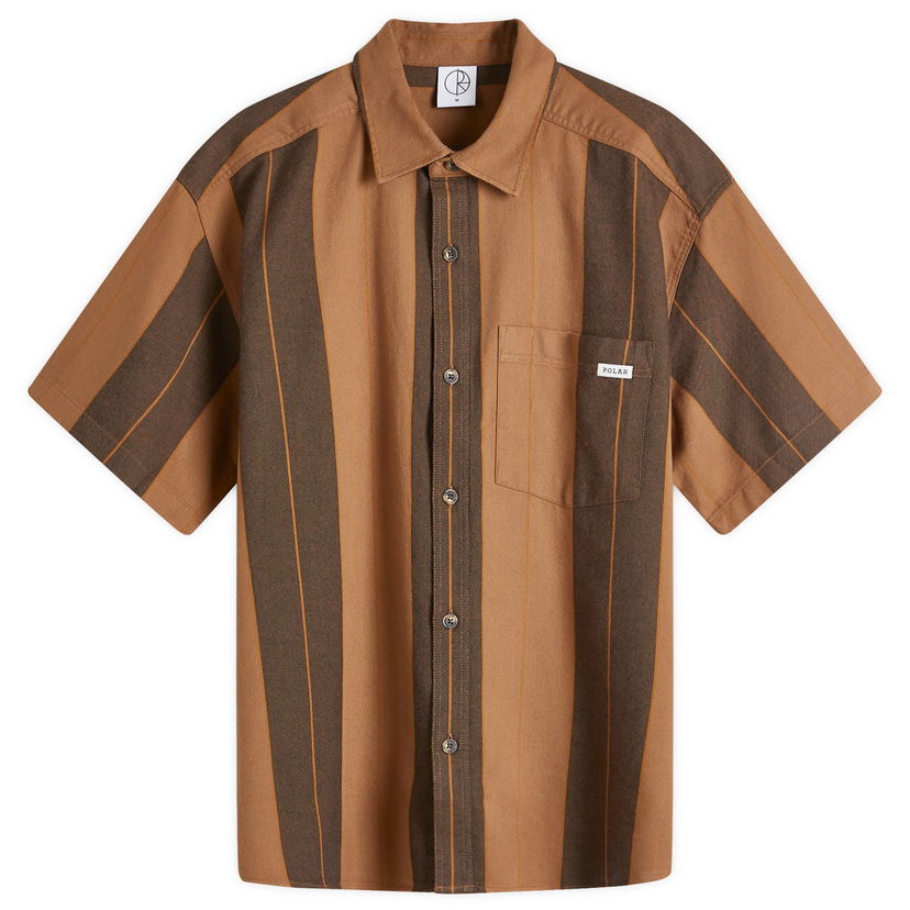 Paita Polar Skate Co. Mitchell Strip Short Sleeve Shirt Brown Stripe Ruskea | PSC-F24-43
