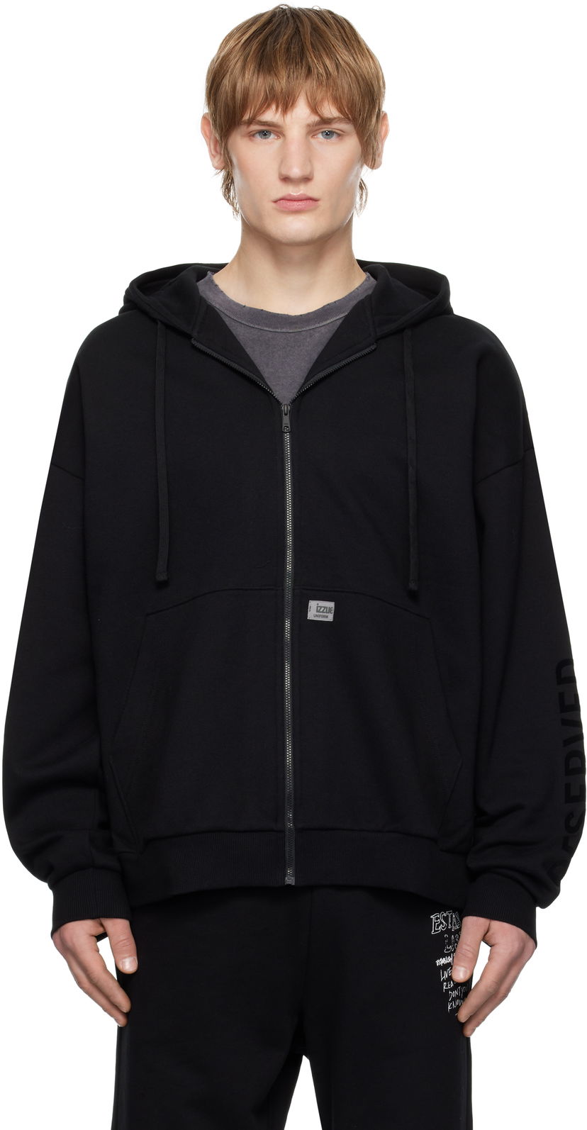 Huppari izzue Quilted Back Zip-Up Hoodie Musta | IZXSWN3525W4NBKX