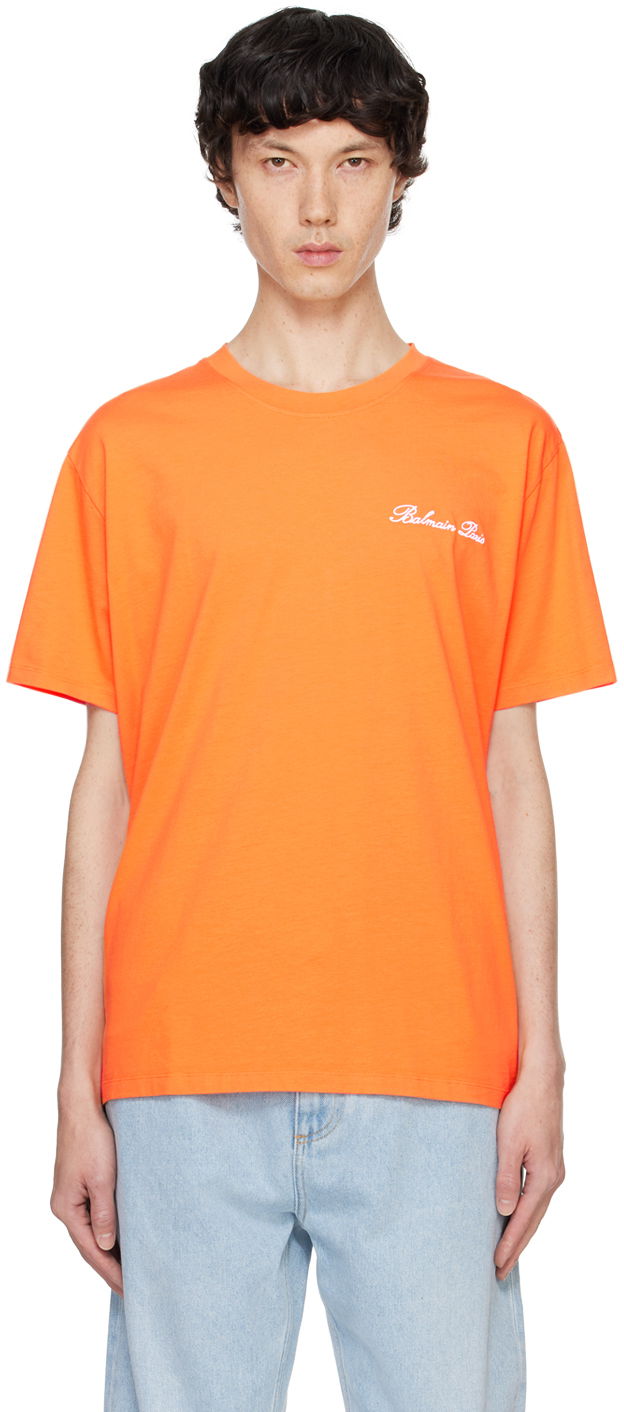 T-paita Balmain Relaxed 'Signature' Embroidery T-shirt Oranssi | DH0EG010BC68