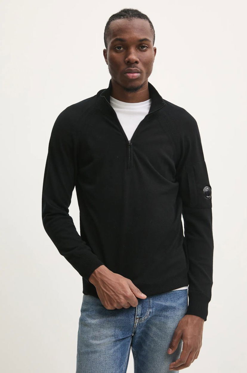 Villapaita C.P. Company Lightweight Half-Zip Merino Wool Sweater Musta | 17CMKN193A005528A