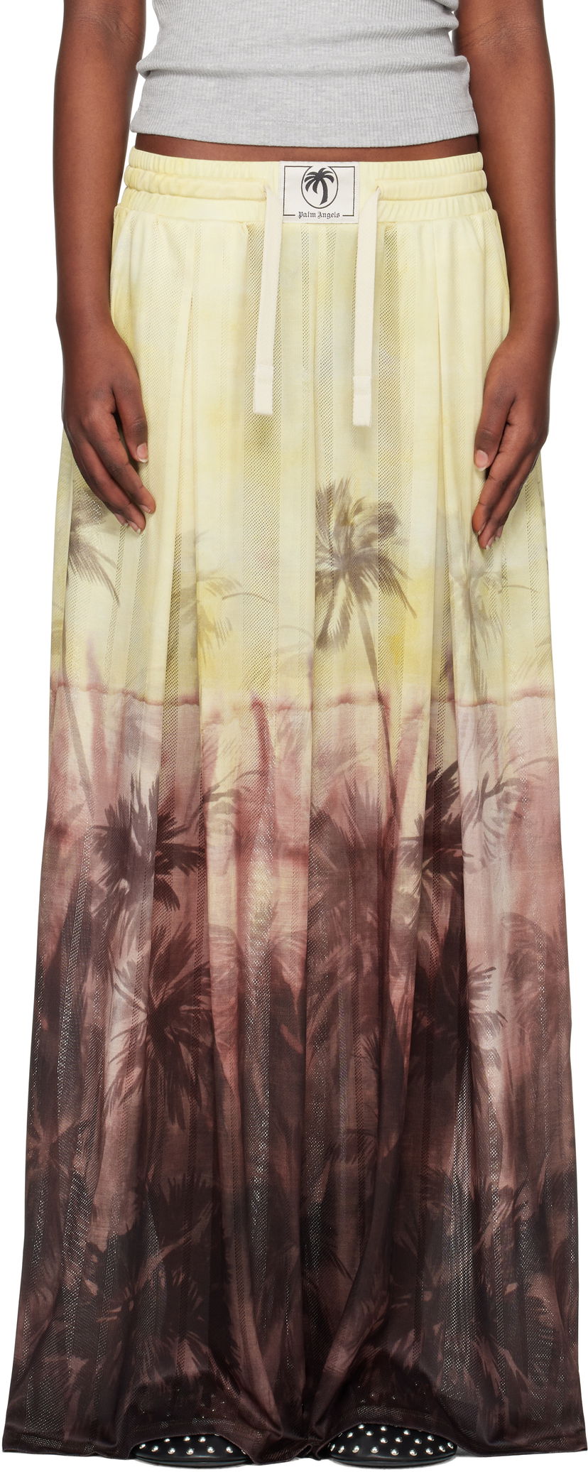 Hame Palm Angels Palm Angels Sunset Palms Mesh Trousers Keltainen | PWCA154S25FAB0012010