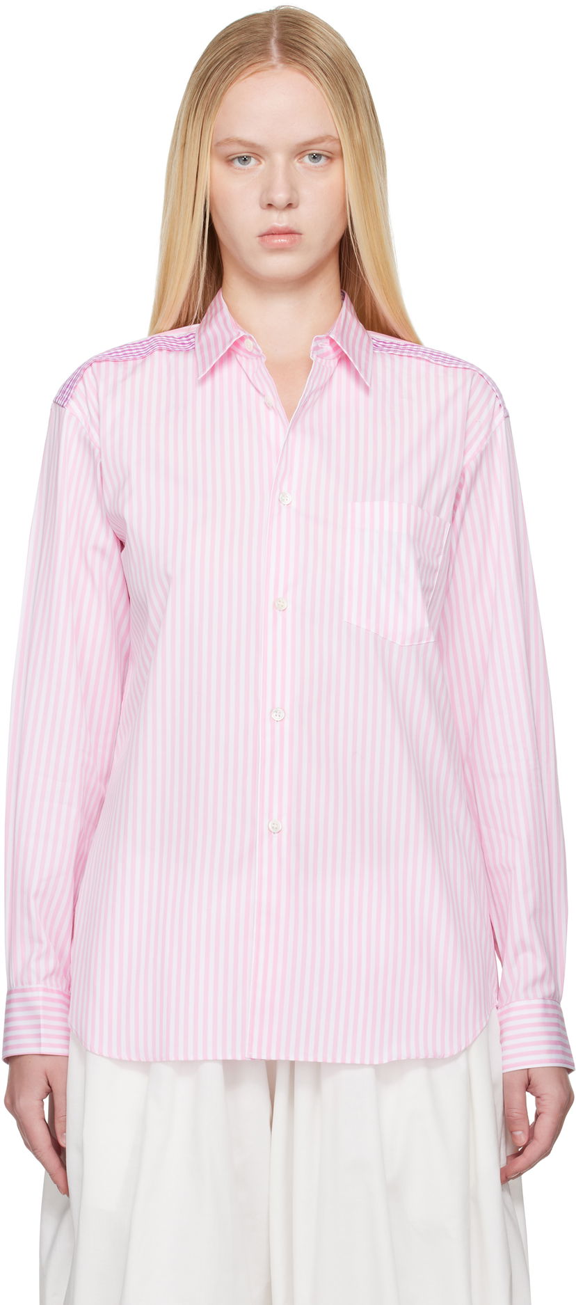 Paita Comme des Garçons Comme des Garçons Striped Gingham Trim Shirt Vaaleanpunainen | FO-B022-S25