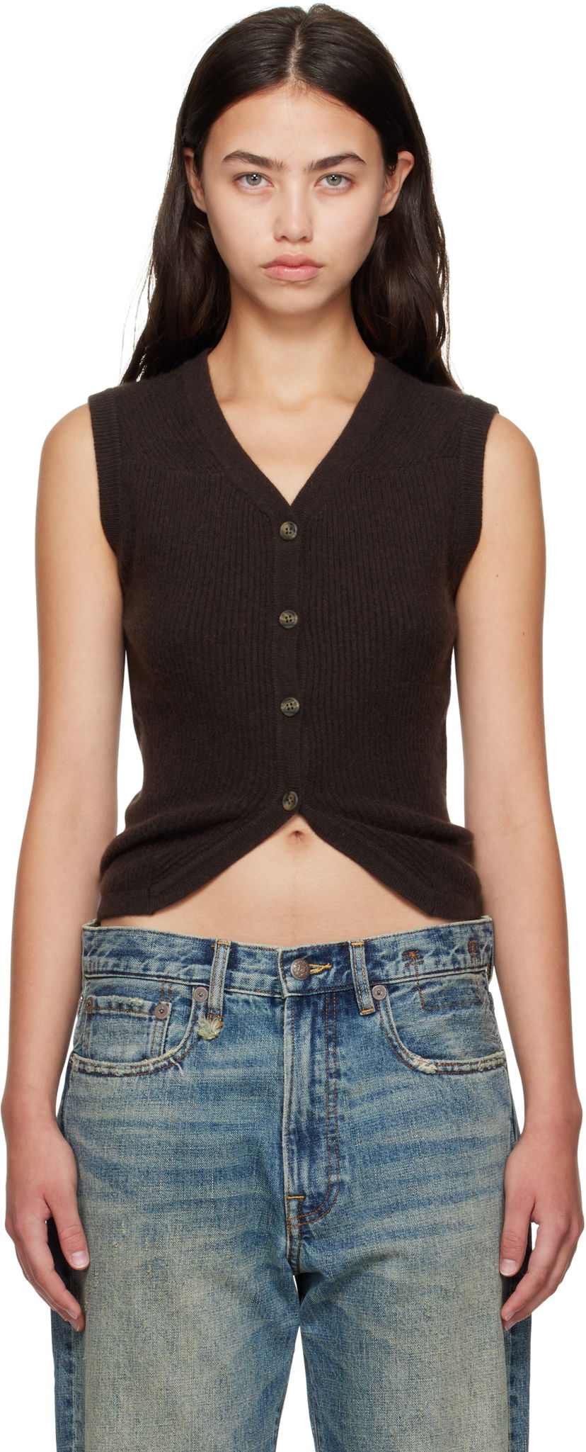 Liivi R13 R13 Ribbed Wrap Around Vest Ruskea | R13WY308-Y210A