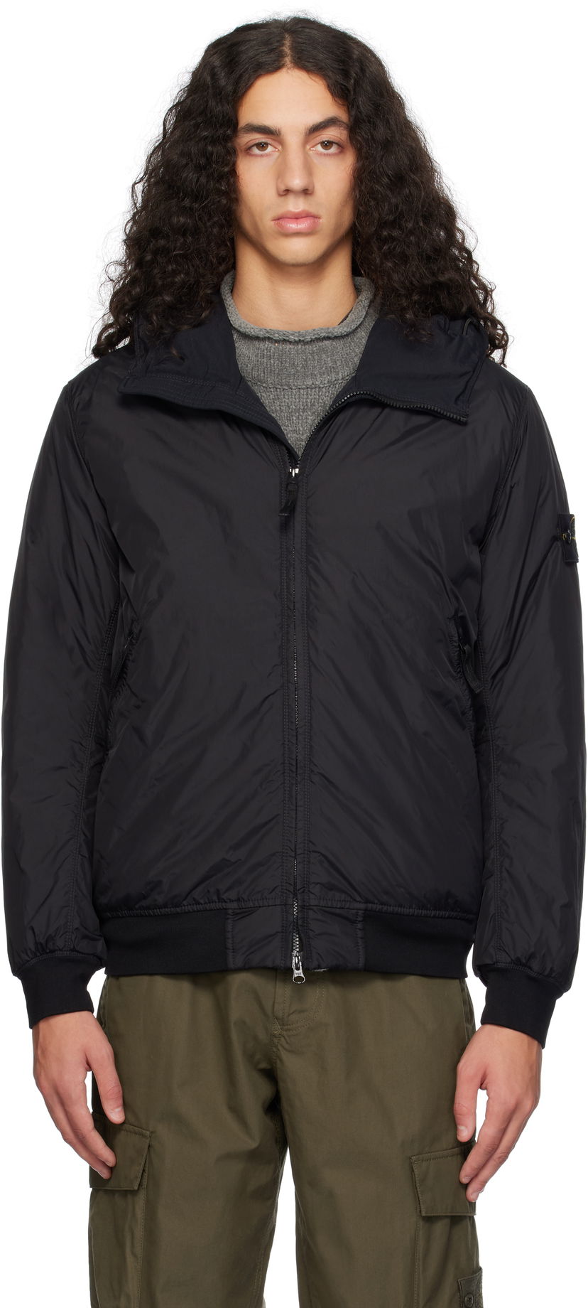 Bomber-takki Stone Island Crinkle Reps R-NY Bomber Jacket Musta | 811540823