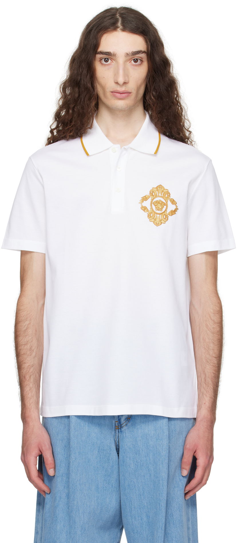 Poolopaita Versace Versace Embroidered Architectural Baroque Polo Valkoinen | 1013906_1A14973