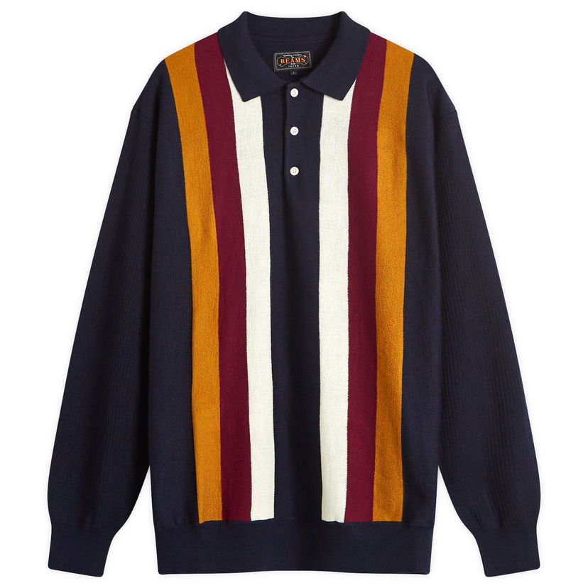 Villapaita BEAMS Plus Long Sleeve Knit Polo Tummansininen | 3812-0027-156-79