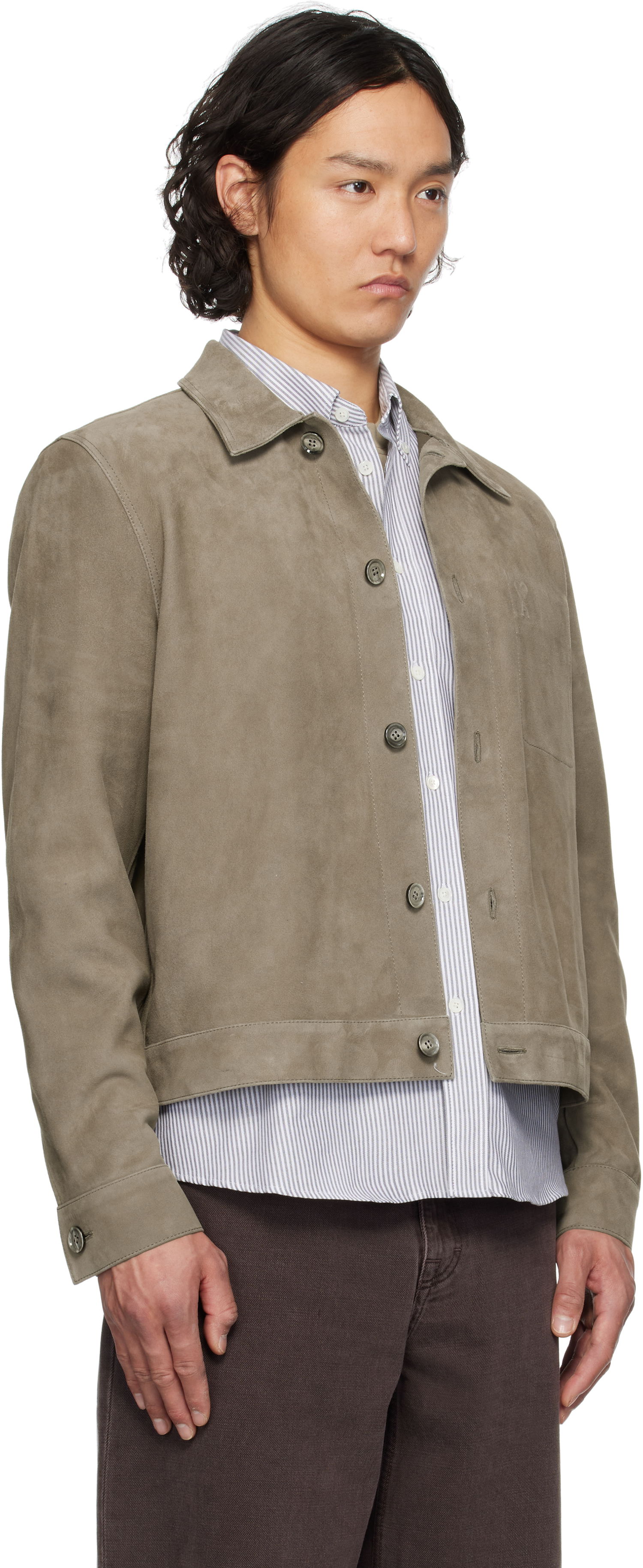 Takki AMI AMI Paris Buttoned Suede Jacket Harmaa | HJK243.LH0054, 1