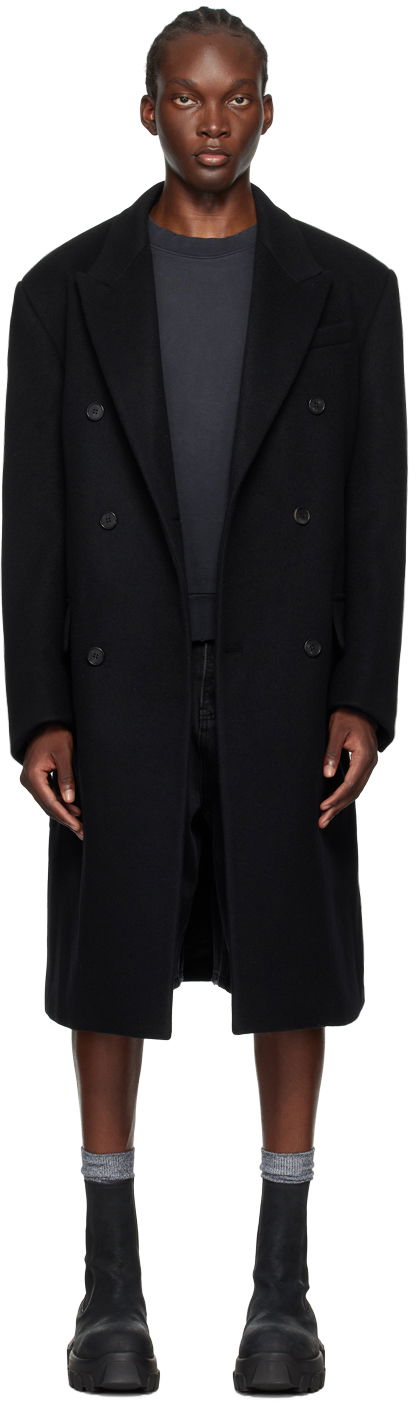 Takit We11done Double-Breasted Wool Coat Musta | WD-CT2-24-068-M-BK