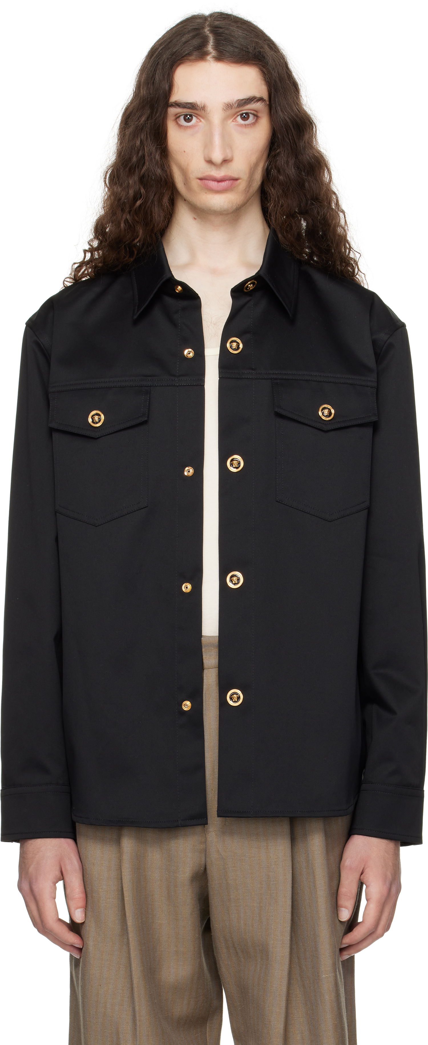 Paita Versace Versace Gabardine Overshirt Musta | 1017413_1A01718, 0