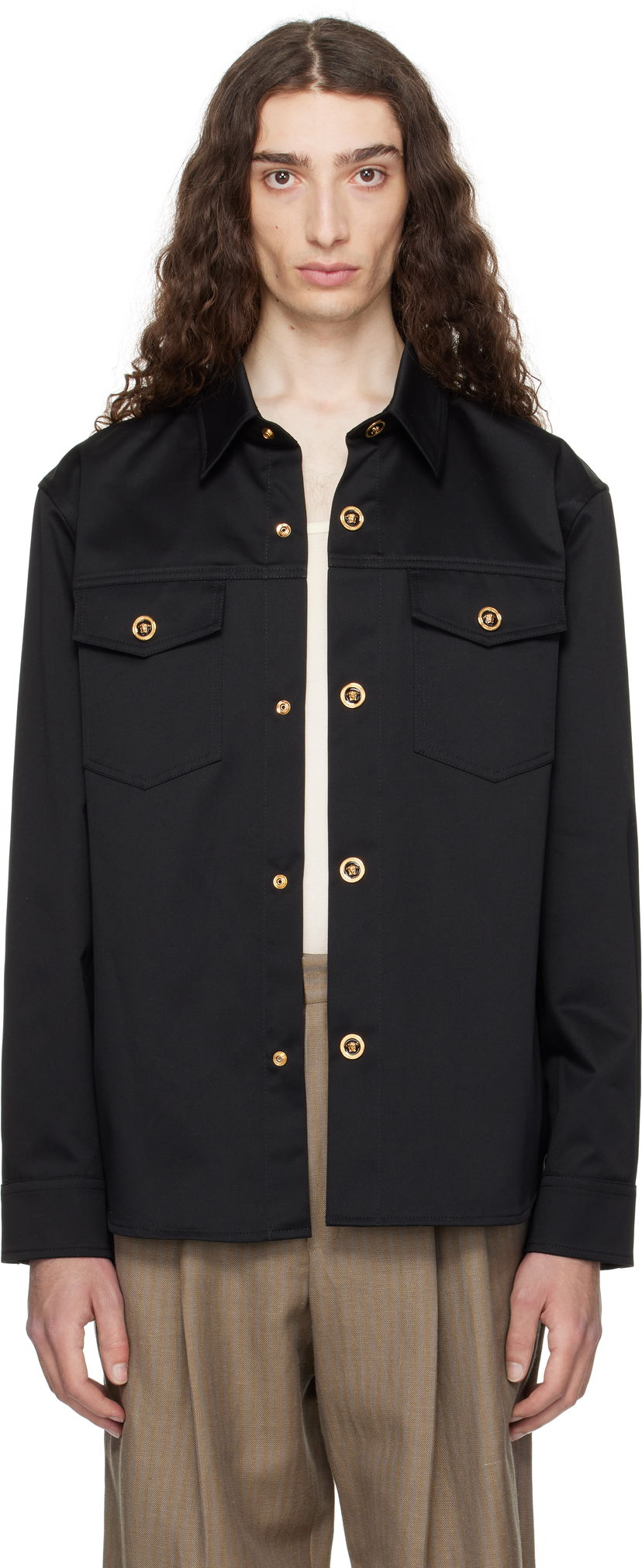 Paita Versace Versace Gabardine Overshirt Musta | 1017413_1A01718