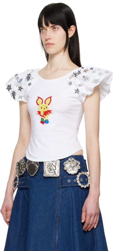 T-paita Chopova Lowena Chopova Lowena Angelica Beaded Star-Sleeve T-Shirt Valkoinen | 2289, 3
