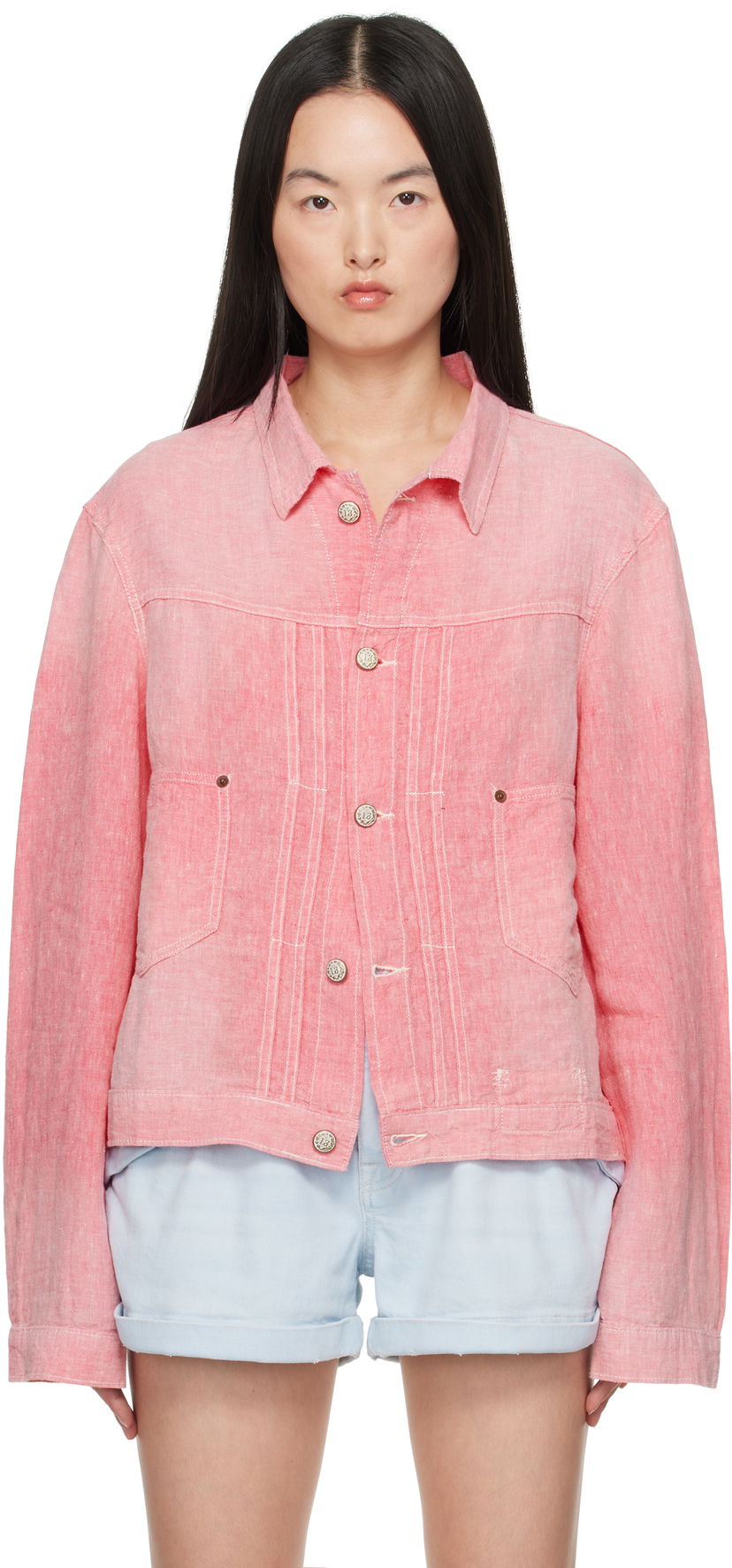 Takki R13 R13 Relaxed Pleated Trucker Jacket Vaaleanpunainen | R13WD165-D313A