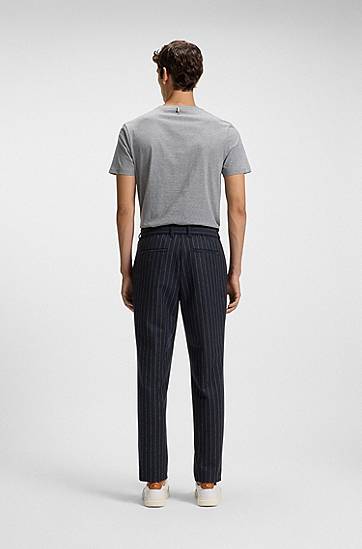 Housut BOSS Tapered-fit Pinstripe Trousers with Drawstring in Brushed Stretch Flannel Tummansininen | 50551518, 1