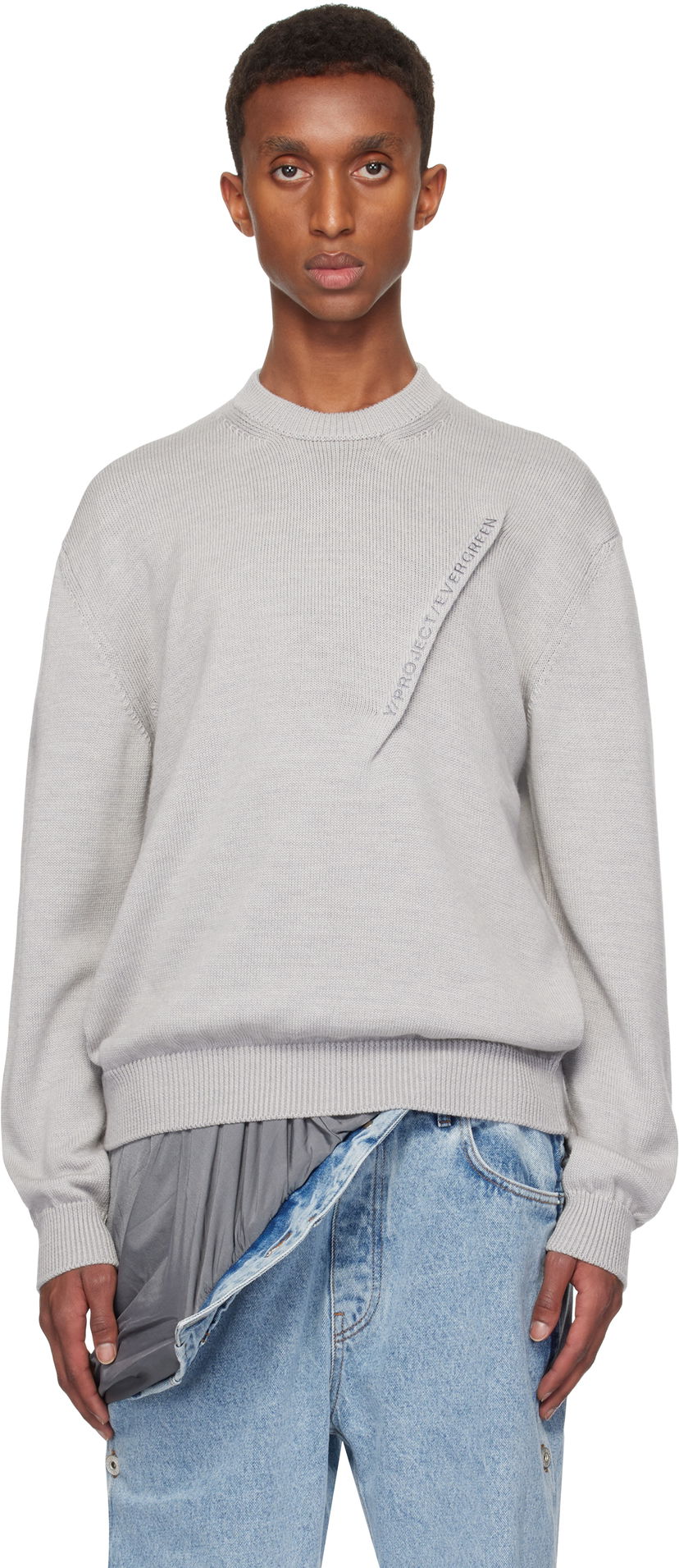 Villapaita Y/PROJECT Crewneck Logo Sweater Harmaa | 206SW011