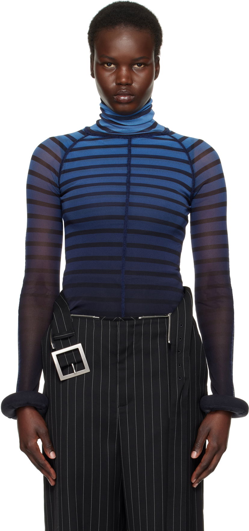 Villapaita Jean Paul Gaultier Jean Paul Gaultier 'The 3D Striped' Turtleneck Top Sininen | 25/33-F-TO235-T575-005956