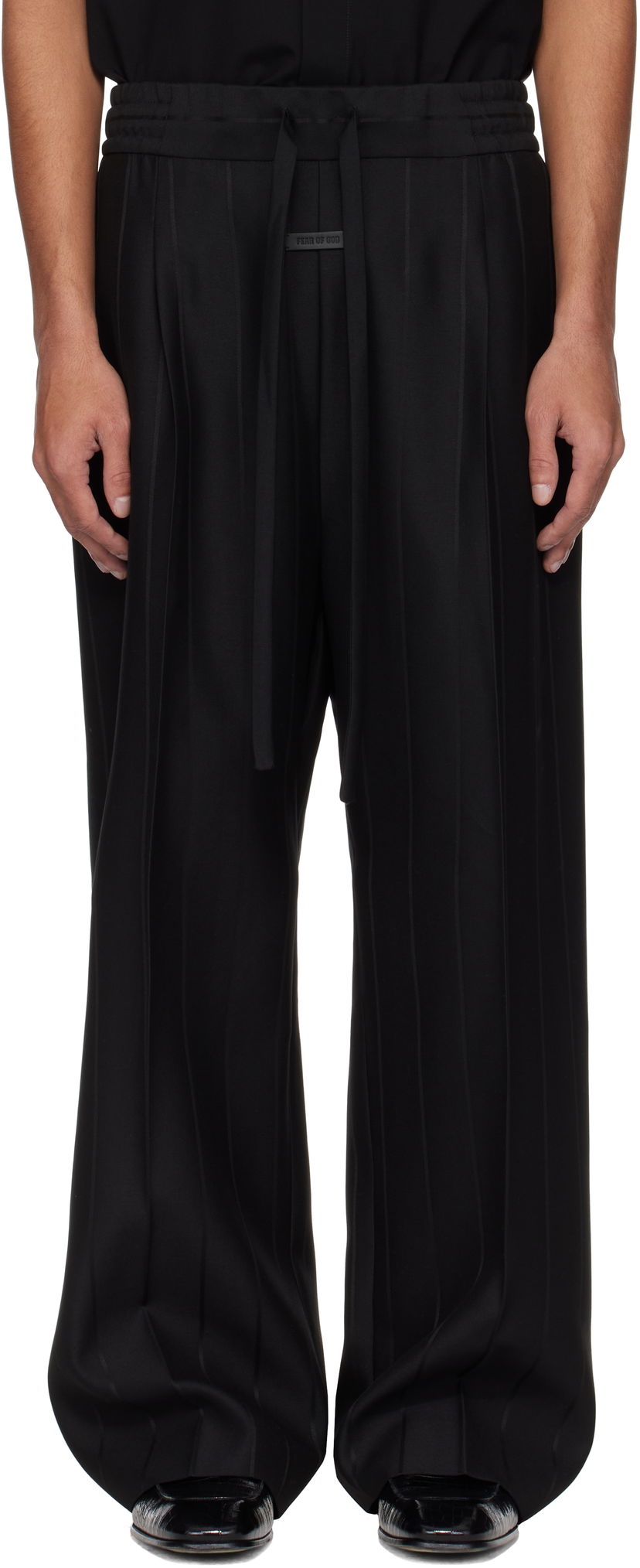 Housut Fear of God Fear of God Pinstripe Drawstring Wide Leg Trousers Musta | FGE240-407TSWV