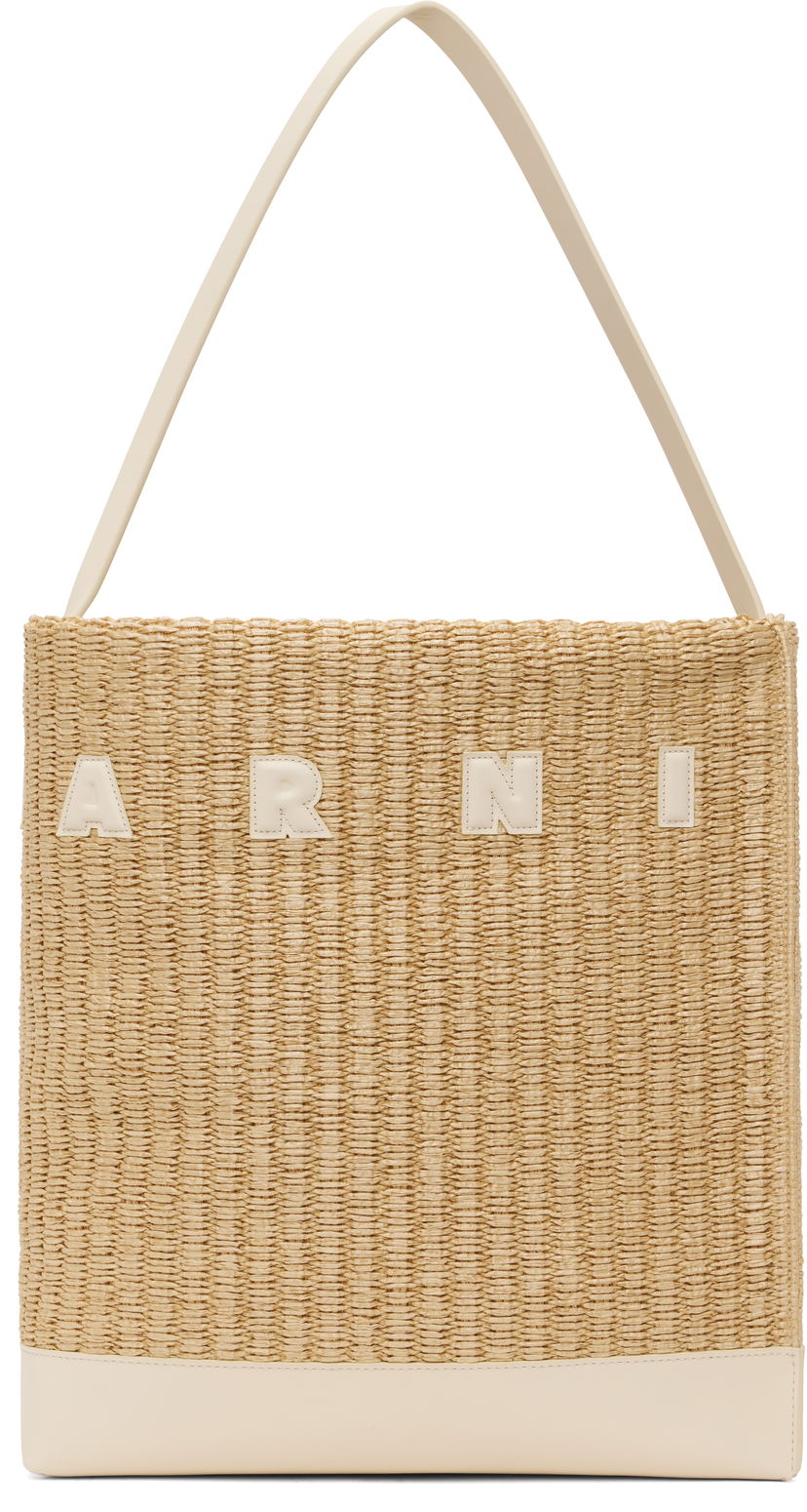 Kangaskassi Marni Marni Museo Medium Raffia-Effect Tote Beige | SHMP0106U1 P8284