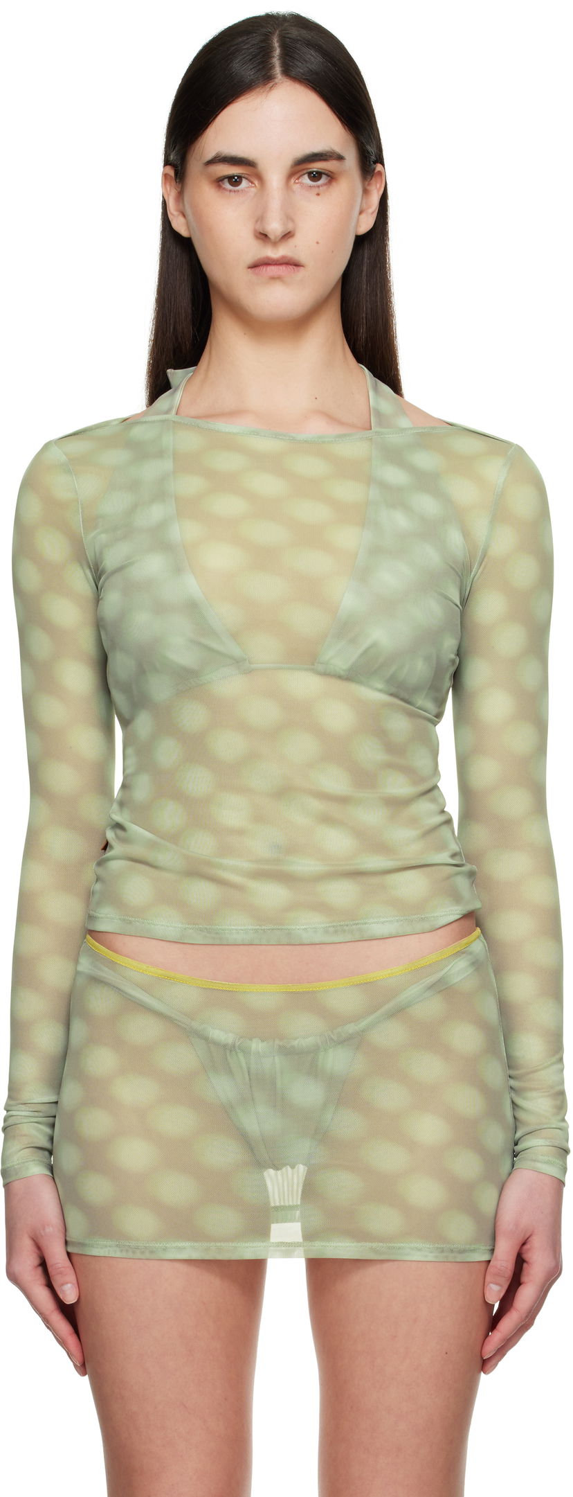 Verryttelypuku Miaou Miaou Amelia Semi-Sheer Long Sleeve T-Shirt Vihreä | 7183PM2MBD