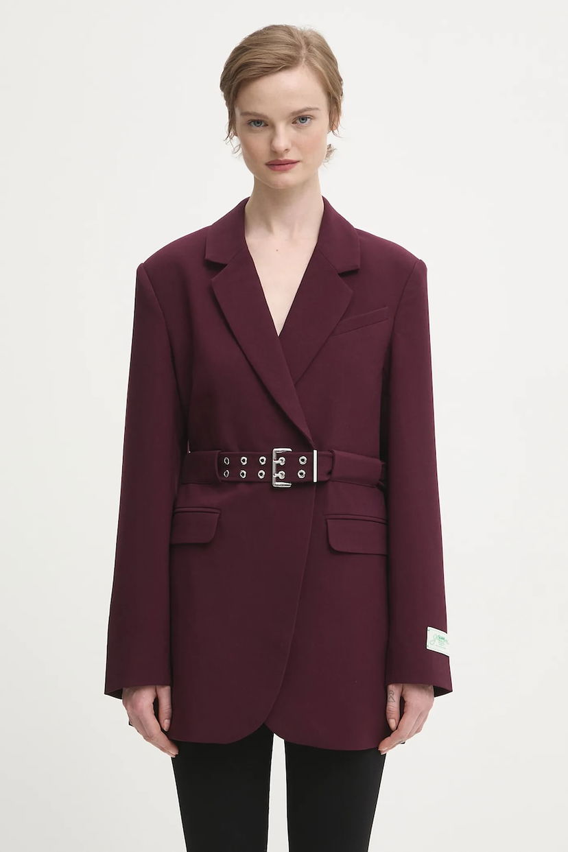 Takki GANNI Future Twill Suiting Belted Blazer Burgundia | W0403