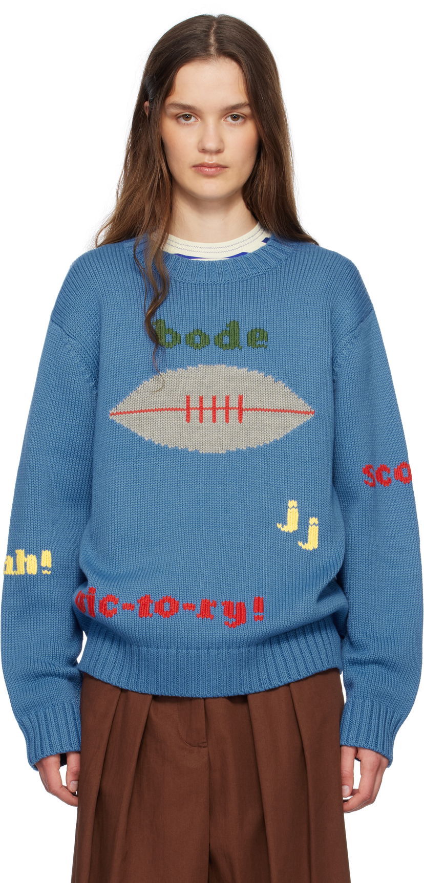 Villapaita Bode Bode Spirit Intarsia Knit Sweater Sininen | MRS25KT011