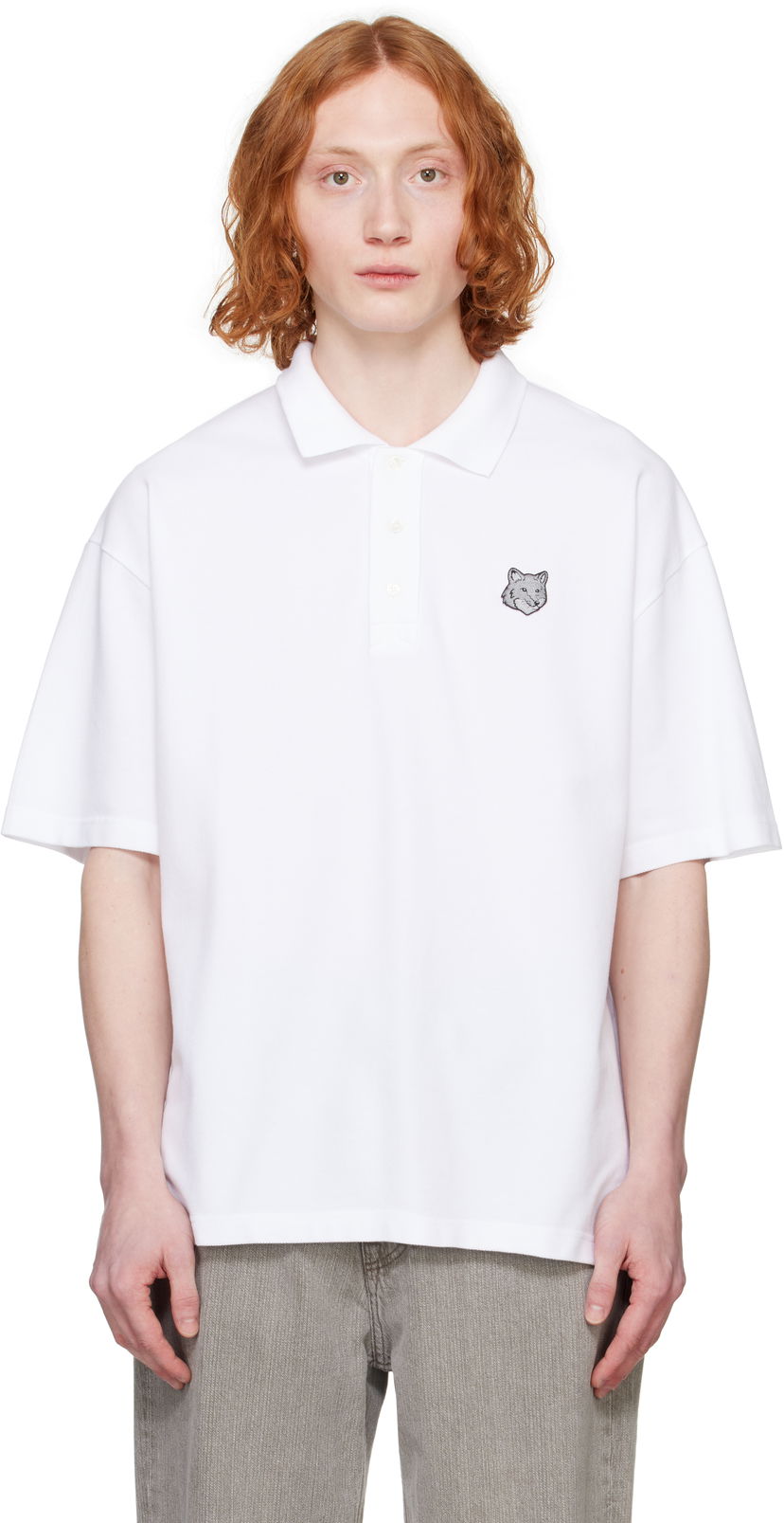 Poolopaita MAISON KITSUNÉ Maison Kitsuné Fox Head Patch Oversize Polo Valkoinen | OM00213KJ7010