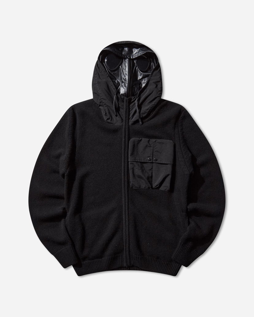 Villapaita C.P. Company Lambswool Mixed Full Zip Goggle Hood Cardigan Musta | 19CMKN245A-110149M 999