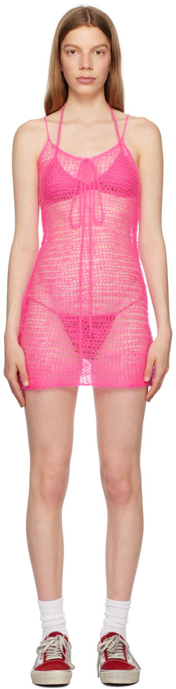 Mekko ERL Open Knit Bow Minidress Vaaleanpunainen | ERL06O104