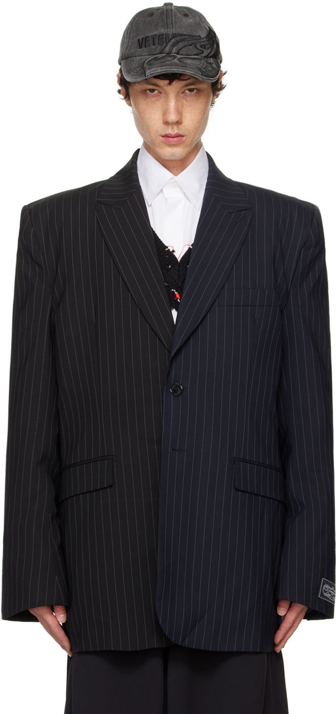 Vaatteet VETEMENTS Black & Navy Split Deconstructed Tailored Blazer Musta | UA65JA706N