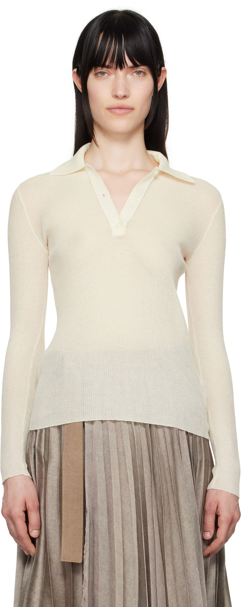 Villapaita Moncler Moncler Long Sleeve Knit Polo Beige | K10939A00005M1732