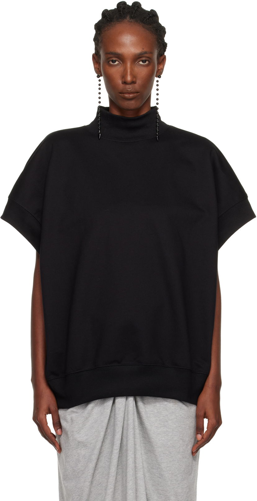 Huppari Dries Van Noten Dries Van Noten Mock Neck Short Sleeve Sweatshirt Top Musta | 252-011133-2611