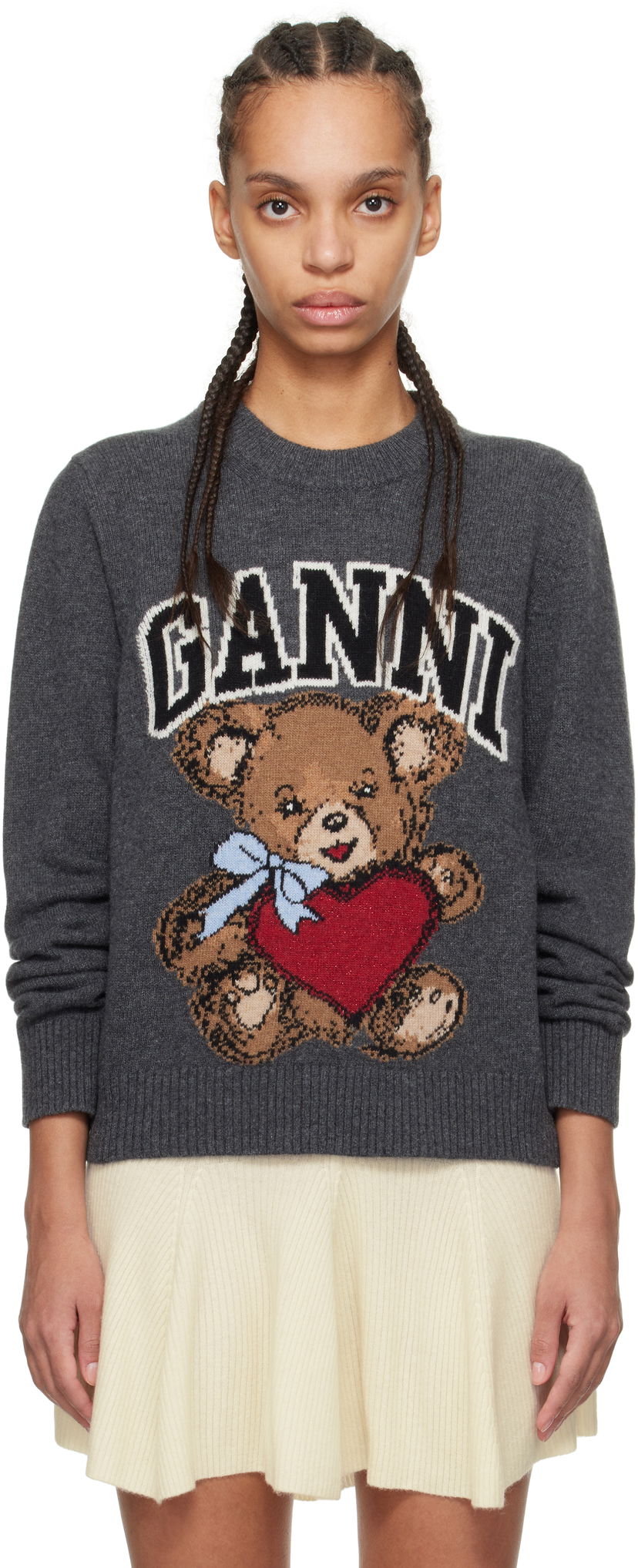 Villapaita GANNI GANNI Graphic Bear Sweater Harmaa | K2370