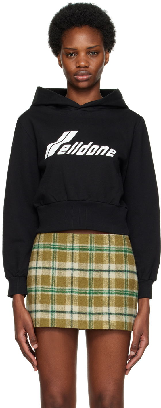 Huppari We11done Lettering Cropped Hoodie Musta | WD-TH3-22-865-W-BK