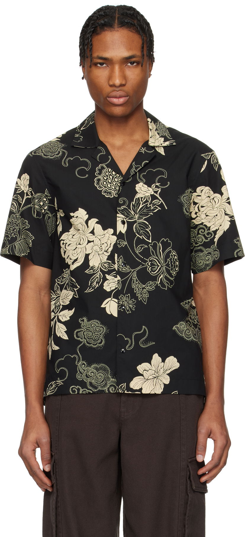 Paita Moncler Moncler Floral Print Cotton Shirt Musta | K10912F00018598I5