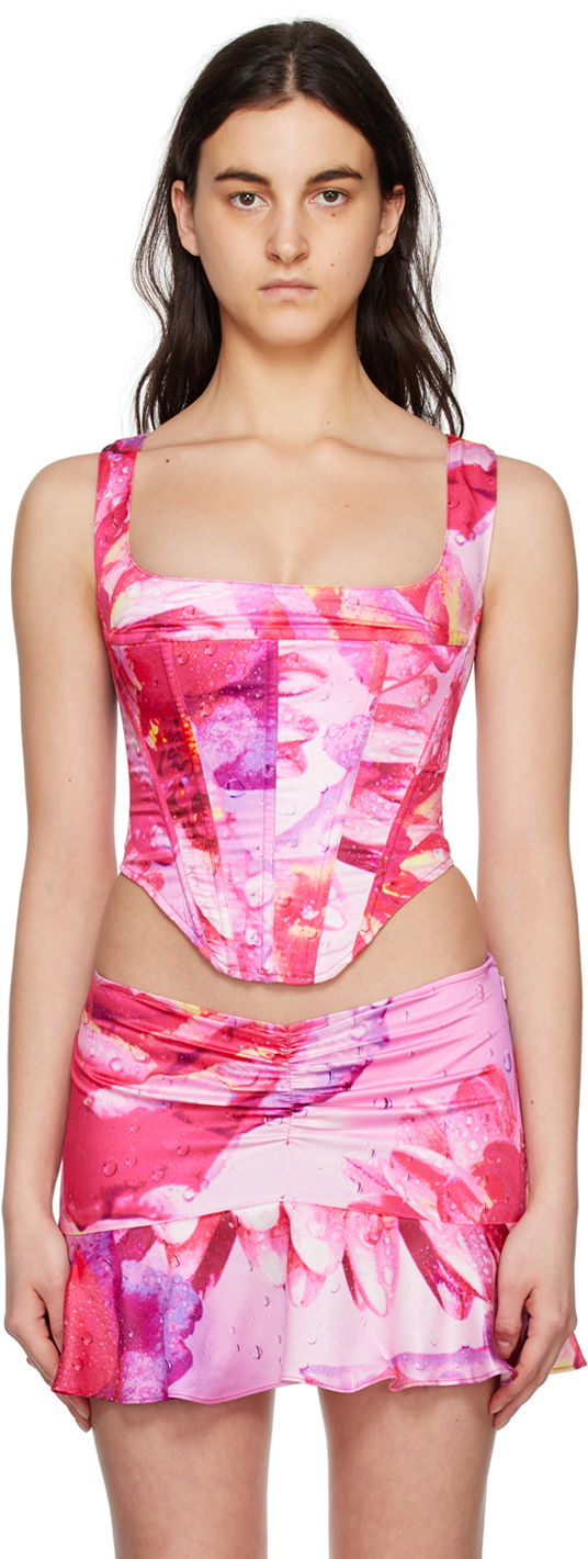 Hame Miaou Miaou Campbell Floral Print Corset Top Vaaleanpunainen | 7020SS4DYR