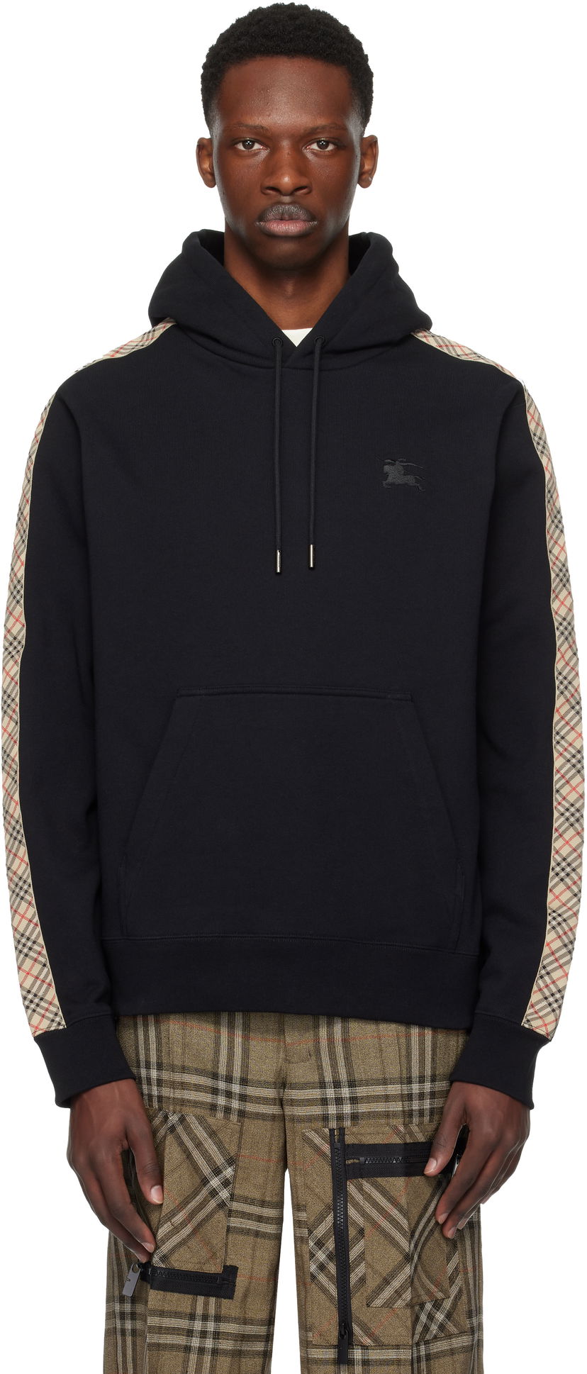 Huppari Burberry Burberry Check Tape Hoodie Musta | 8110789