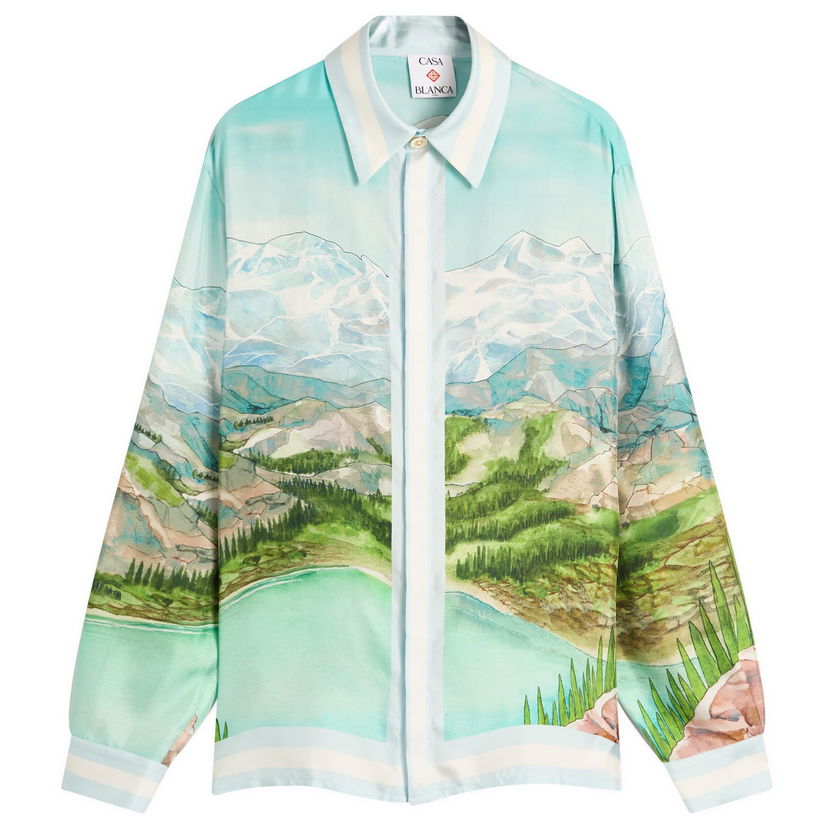 Paita Casablanca Casablanca Classic Long Sleeve Patterned Silk Shirt, Size Large Turkoosi | MPF25-SH-021-01