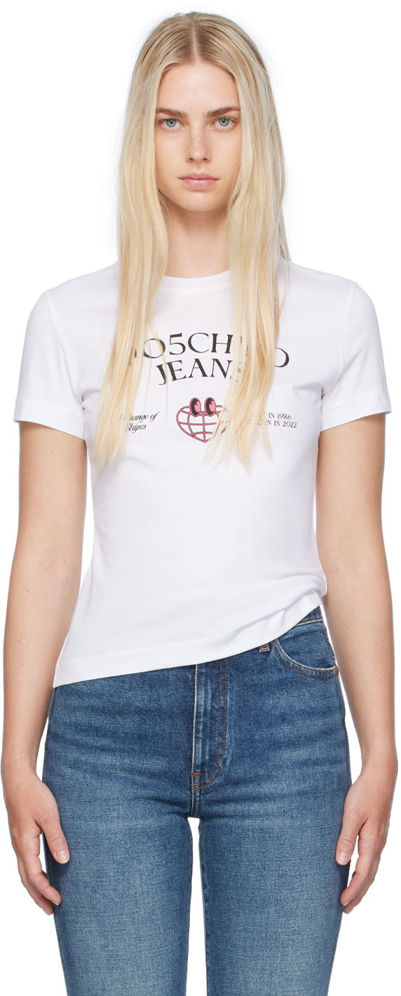 T-paita Moschino Printed Globe Logo T-Shirt Valkoinen | 242K10703