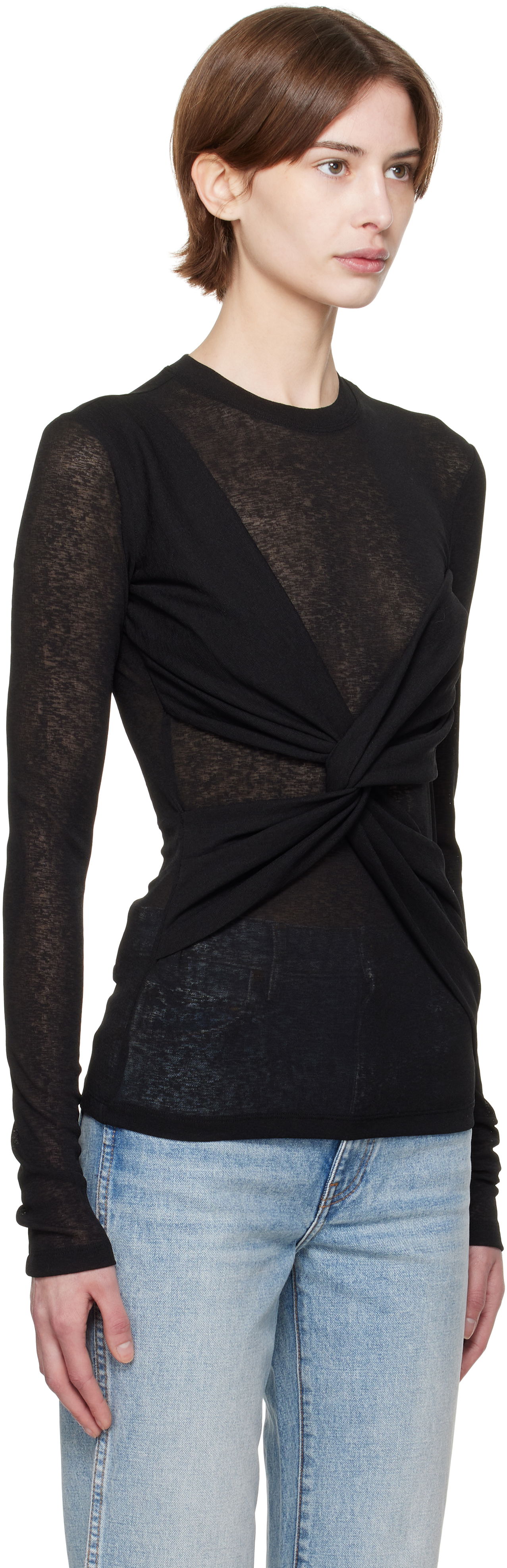 Villapaita Nanushka Nanushka Izolda Draped Mesh Jersey T-Shirt Musta | NW25RSTP16499, 1