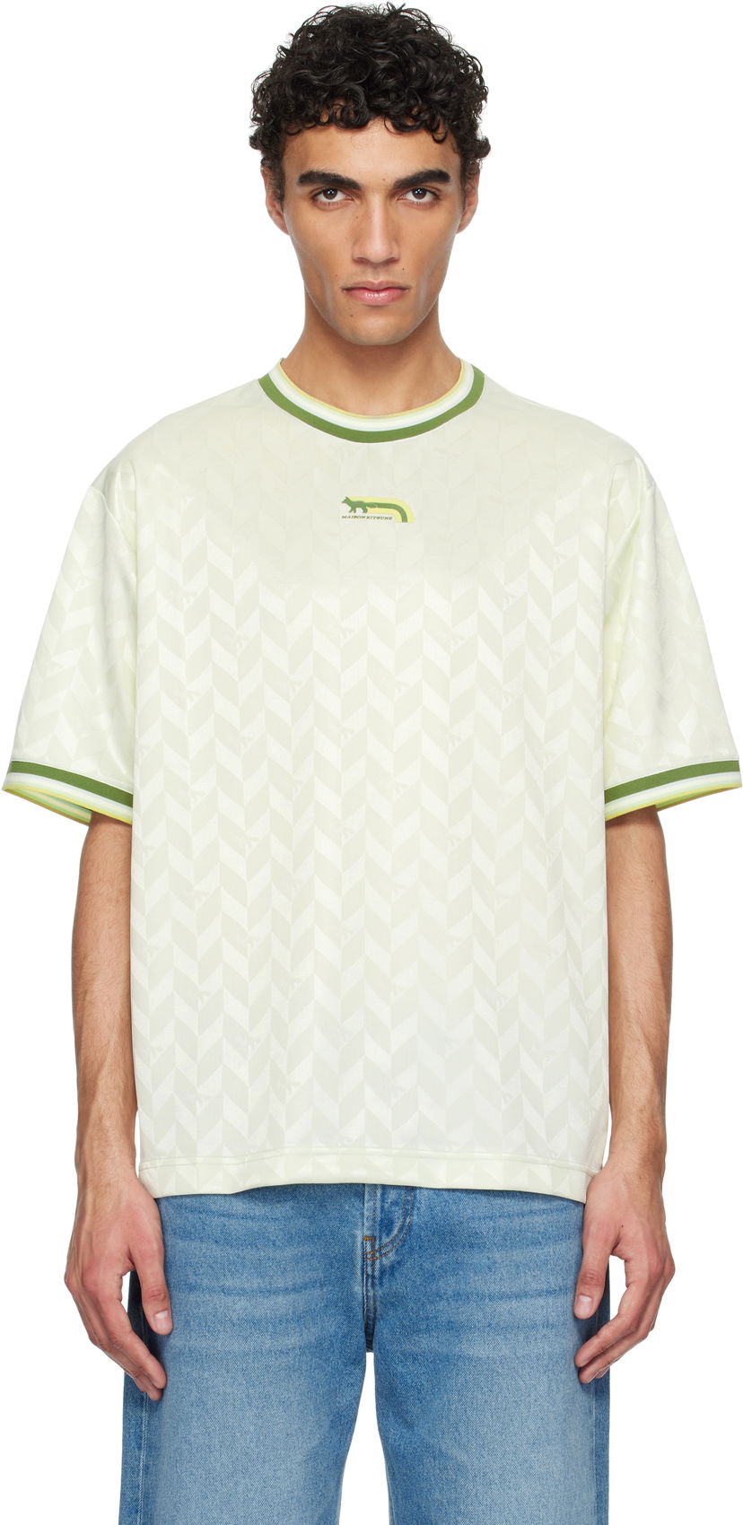 T-paita MAISON KITSUNÉ Maison Kitsuné Jacquard Flash Fox Oversize T-Shirt Beige | OM00118KJ7021