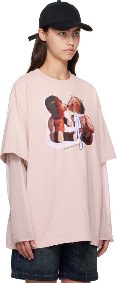 T-paita Acne Studios Acne Studios Layered Print T-Shirt Beige | AL0496-, 4