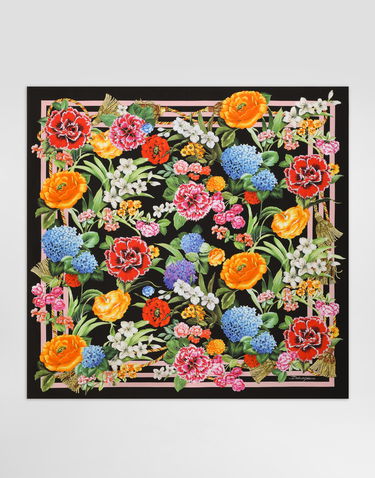 Huivi Dolce & Gabbana Dolce & Gabbana Floral Print Silk Twill Square Scarf Musta | FN090RGDCV9H45KU, 2