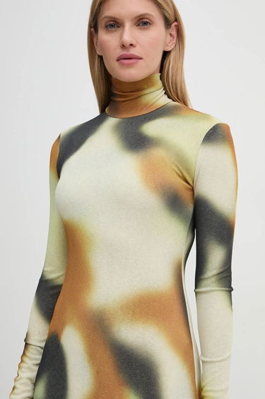 Mekko Nanushka Maxi Abstract Print Turtleneck Dress Beige | NW24FWDR32976, 3