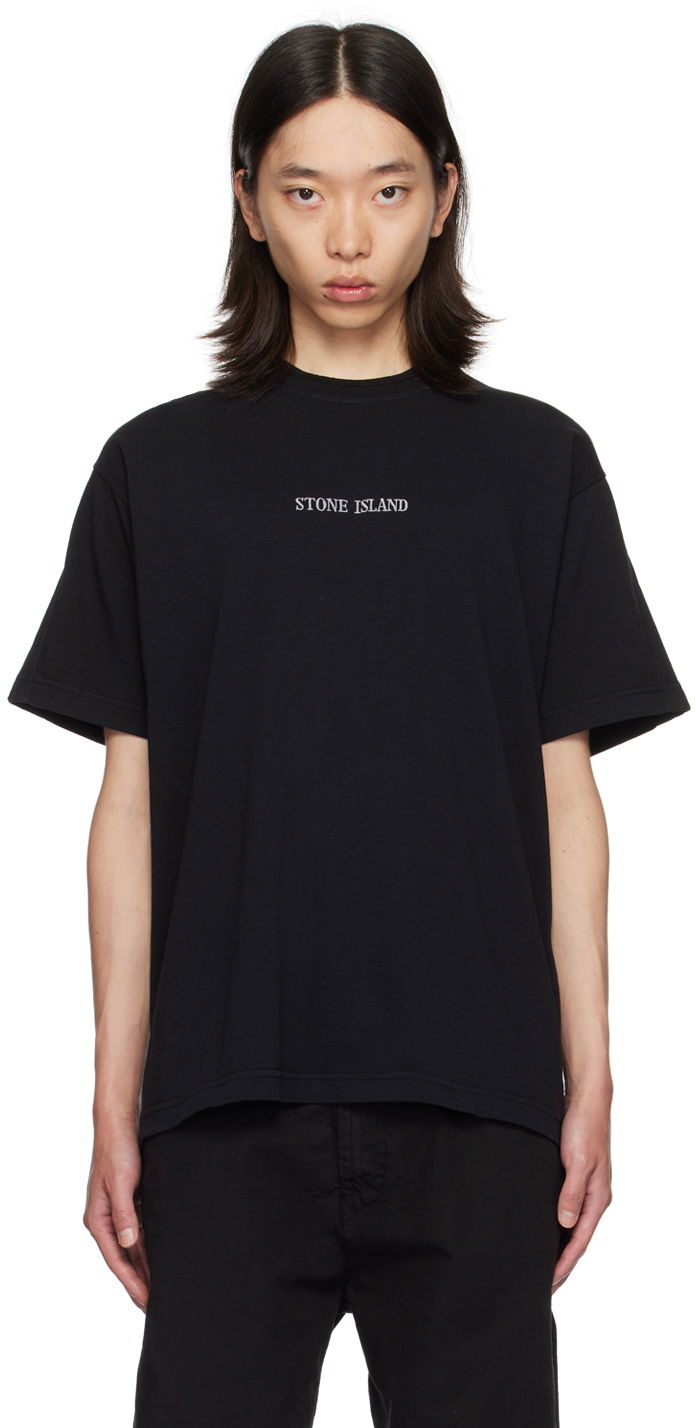 T-paita Stone Island Black Embroidered-Logo T-Shirt Musta | 811520479