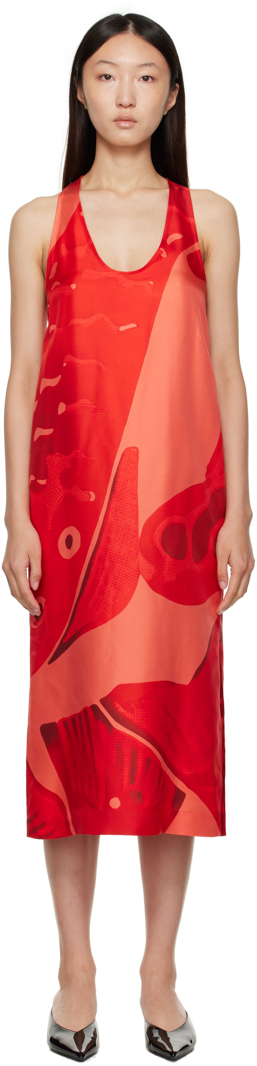 Mekko FERRAGAMO Ferragamo Fish Print Silk Maxi Dress Punainen | 783737