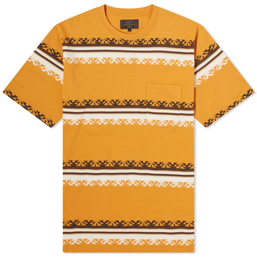 T-paita BEAMS Beams Plus Jacquard Stripe Pocket Tee Keltainen | 3804-0069-156-58