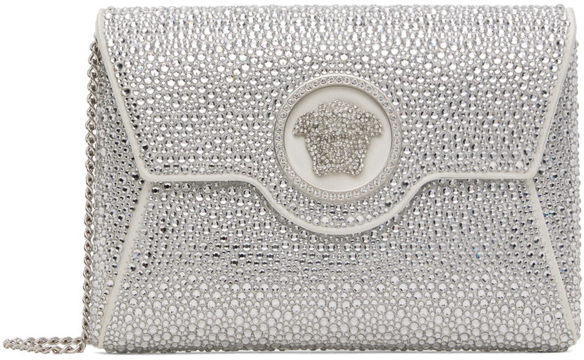Käsilaukku Versace Crystal Embellished Envelope Clutch Bag Valkoinen | 1003018_1A06487_1W00P