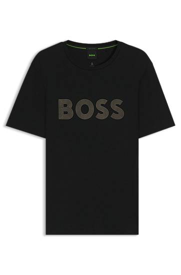 T-paita BOSS Pima-Cotton T-Shirt with Gloss BOSS Logo Musta | 50543796