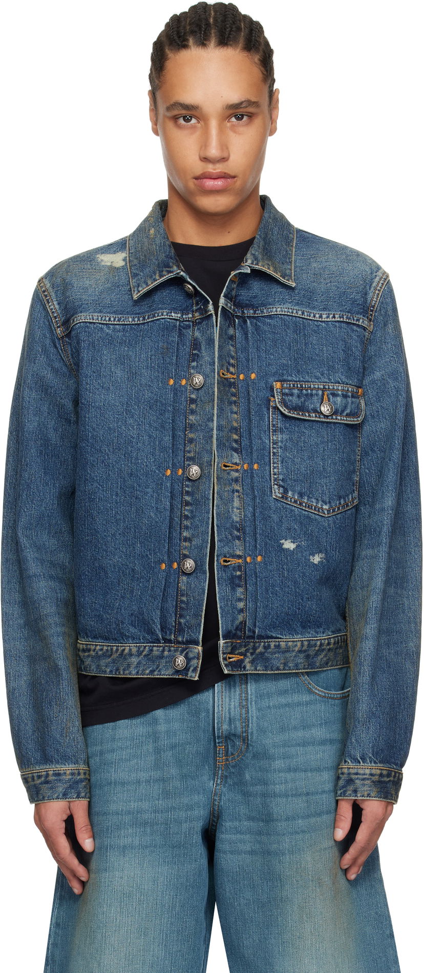 Takki Palm Angels Palm Angels Curved Logo Denim Jacket Sininen | PMYE055S25DEN0014540
