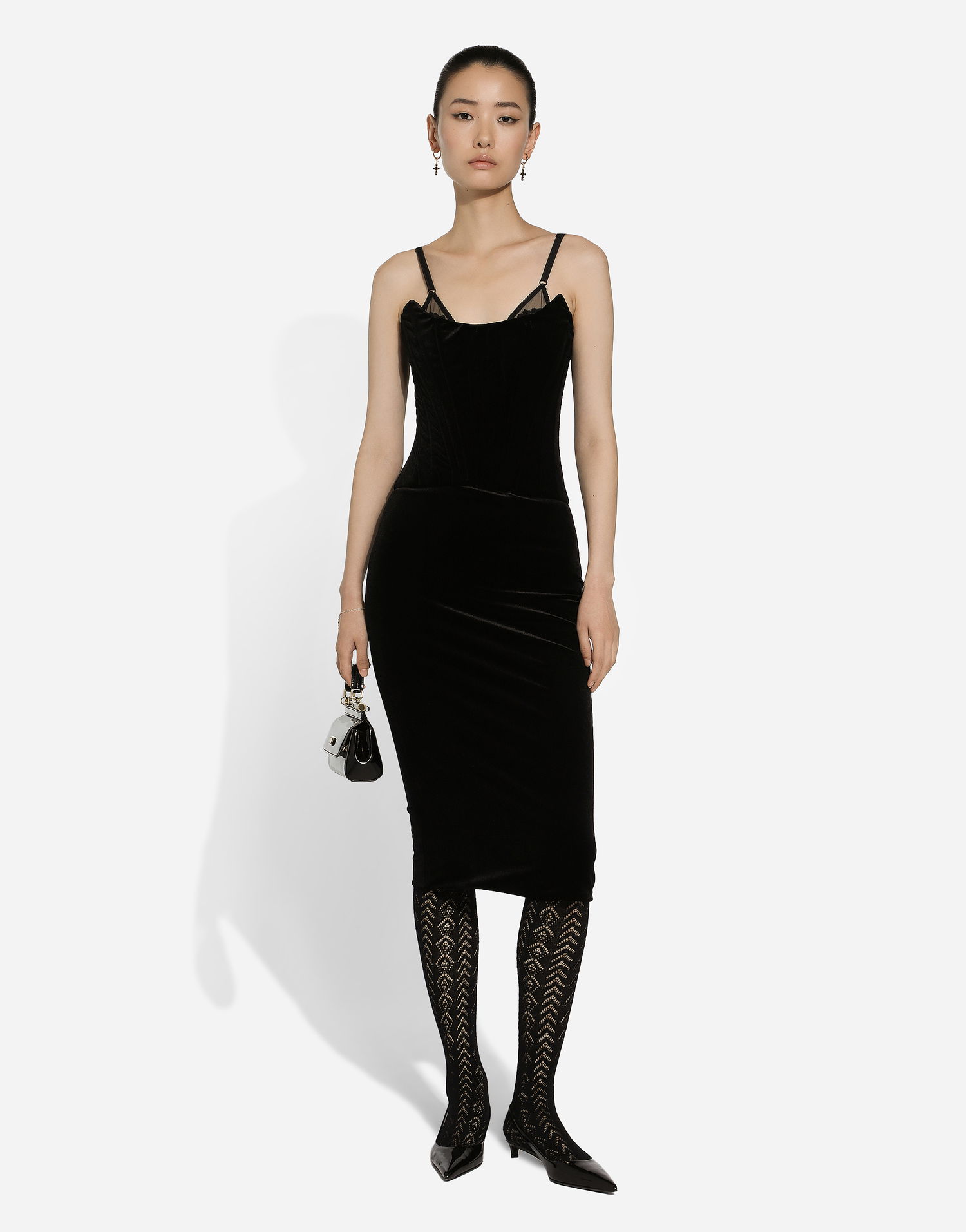 Mekko Dolce & Gabbana Velvet Calf-length Corset Dress Musta | F6IAITFUWD6N0000, 1