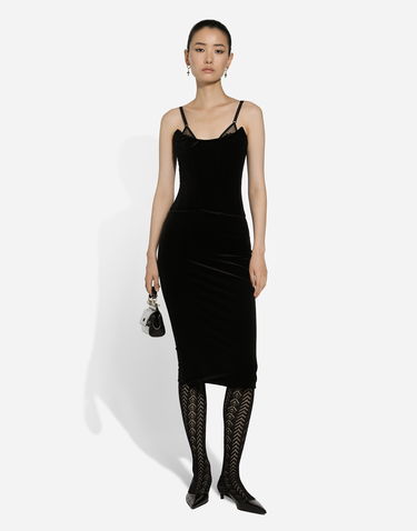 Mekko Dolce & Gabbana Velvet Calf-length Corset Dress Musta | F6IAITFUWD6N0000, 1